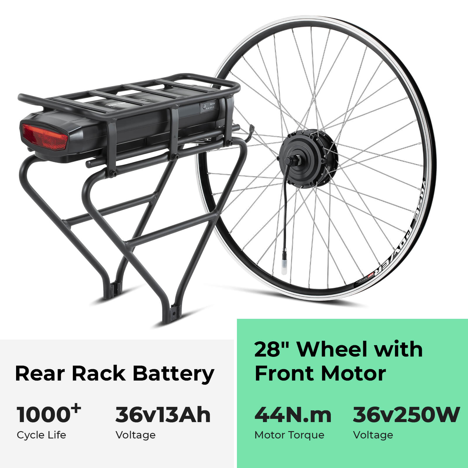 E-Bike Conversion Kit 36V 250W 28"(700C) Front Motor Kit R1 with 36V 13Ah Rear Battery and Color Display