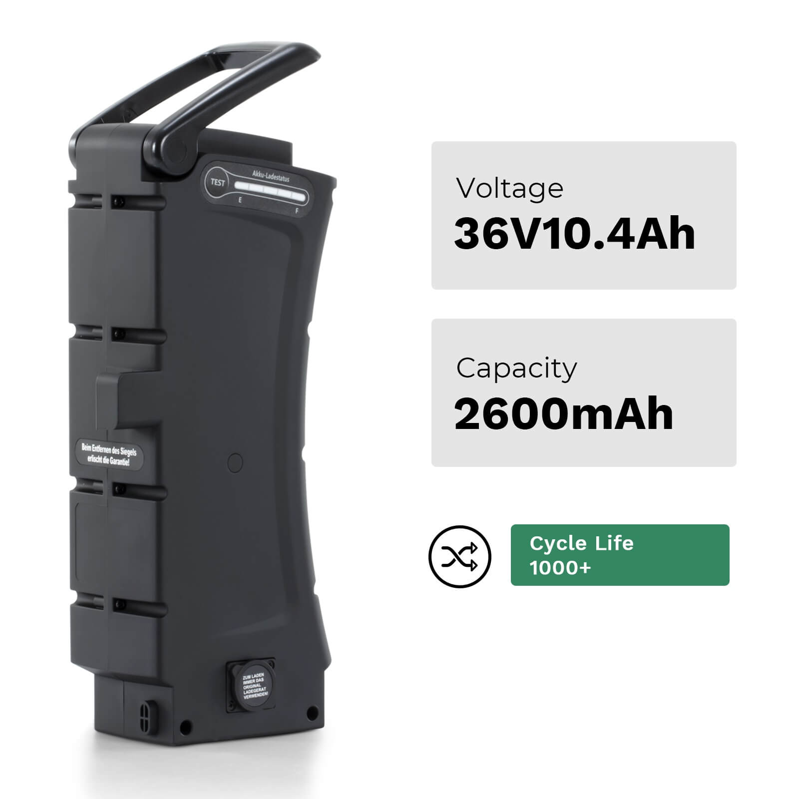 Batería de ion de litio de repuesto para bicicleta eléctrica de 36V 10,4Ah(374Wh) sin cargador para SideClick Akku de Prophete, Kreidler, Zündapp