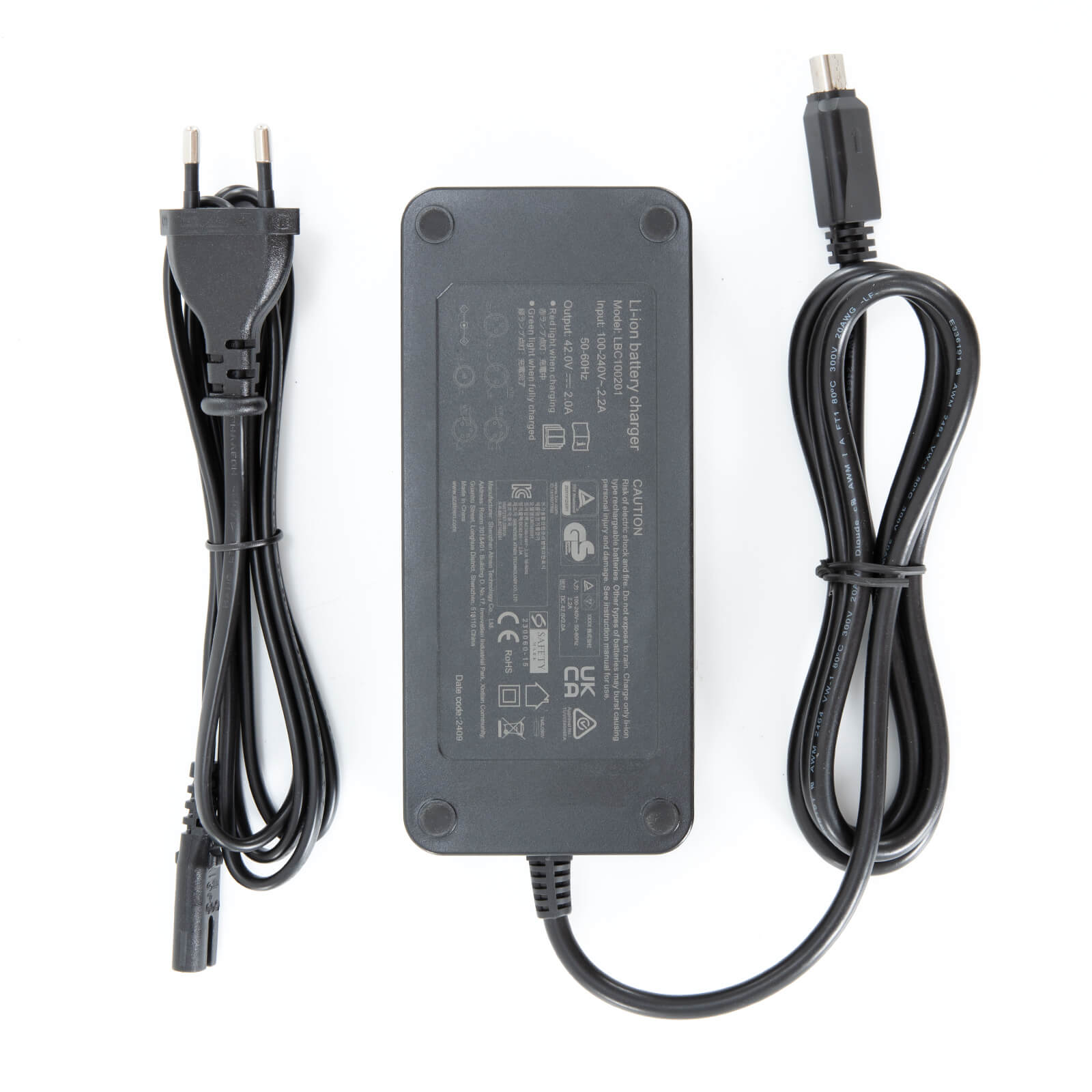 E-Bike Battery Charger 36V(42V) 2A with Trapezoidal Plug 5 Pins for Batteries from Phylion/Joycube JCEB/Fischer