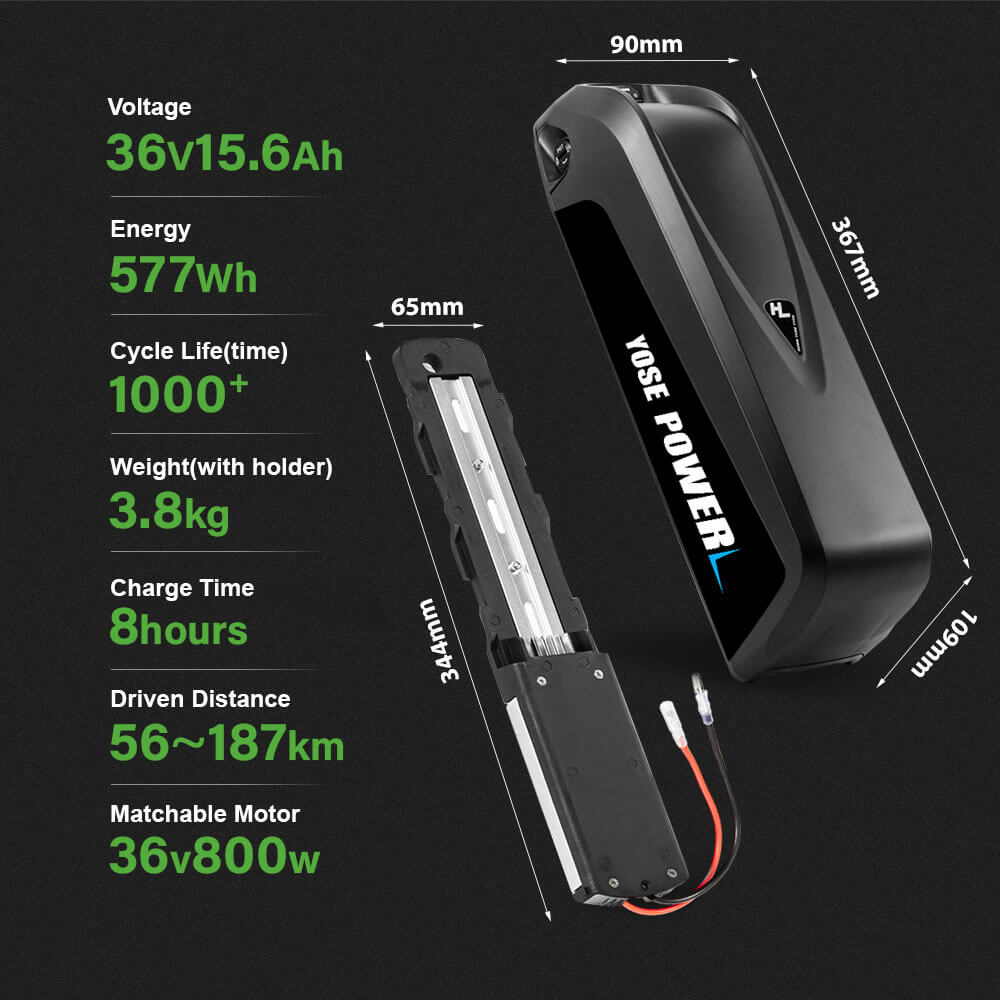 36V 15.6Ah(577Wh) Hailong-Plus Original Cell Li-ion E-Bike Battery with 5 Flat Pin Plug NOT ROUND PINS
