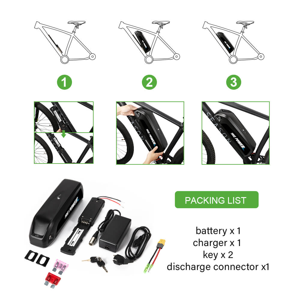 48V 13Ah Down Tube Hailong1-2 Battery Lithium-ion Accu E-Bike Electric Bicycle Bottle New Black DIY