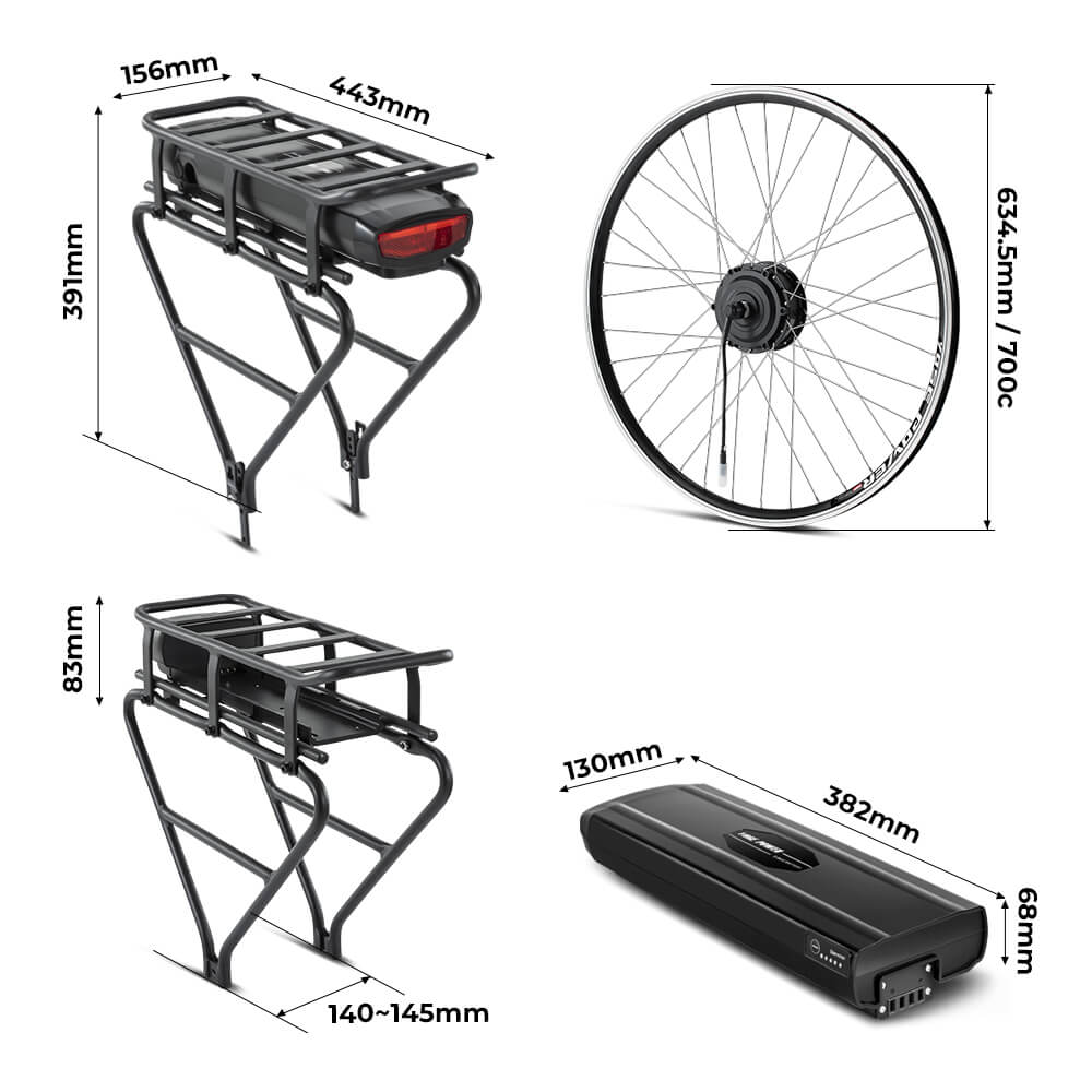 E-Bike Conversion Kit 36V 250W 28"(700C) Front Motor Kit R1 with 36V 13Ah Rear Battery and Color Display