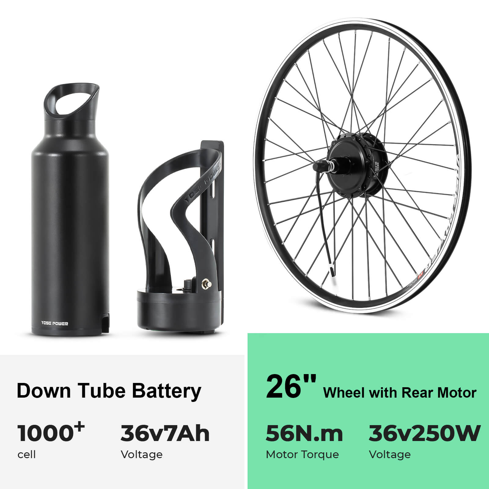 E-Bike Conversion Kit 36V 250W 26" Rear Cassette Motor Kit with 36V Bottle Battery Samsung Cell and Integrated Torque PAS Sensor Model A3