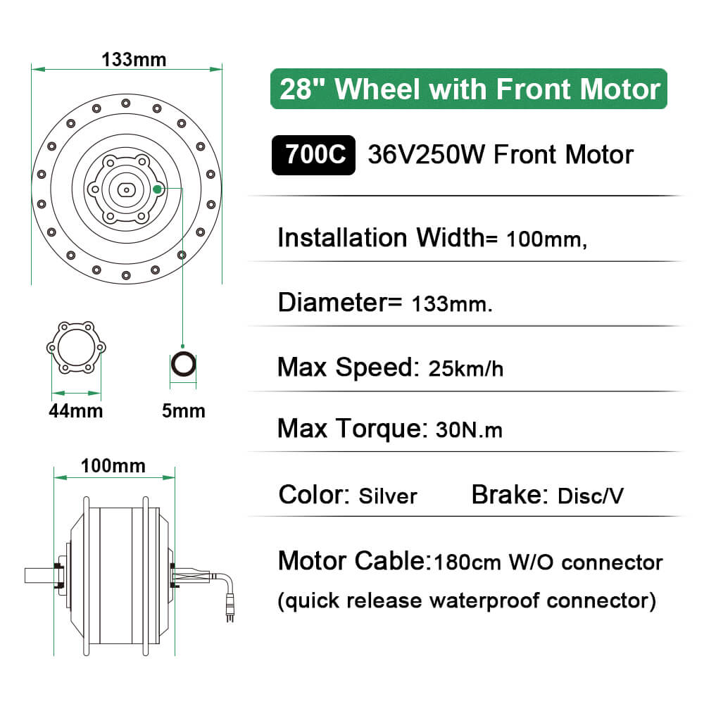 Kit de conversion pour vélo électrique 36V 250W 28"/700C Kit moteur avant pour vélo électrique Moteur de moyeu de vélo électrique en argent sans batterie