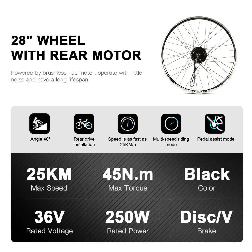 Kit di conversione bici elettrica 36V 250W 28"(700C) Kit motore ruota libera posteriore Motore mozzo bicicletta