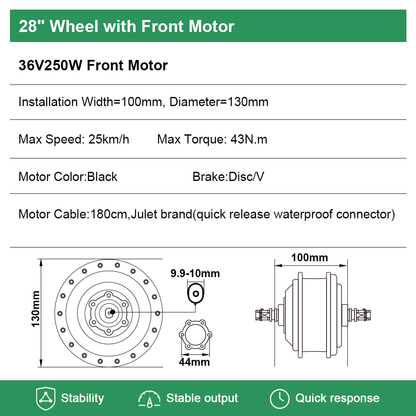 E-Bike Conversion Kit 36V 250W 28"(700C) Front Motor Kit with HL1 36V 15.6Ah Battery Hub Motor DIY