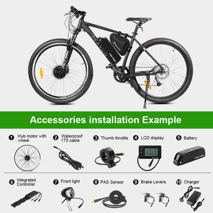 E-Bike Umbausatz 36V 250W 26" Frontmotor Kit mit HL1 36V 18Ah Akku Nabenmotor DIY Elektrofahrrad Conversion Kit
