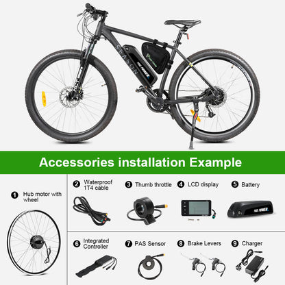E-Bike Umbausatz 36V 350W 28"(700C) Heckmotor Kit für Kassette/Steckkranz mit 36V 13Ah Akku und Ladegerät Elektrofahrrad Conversion Kit