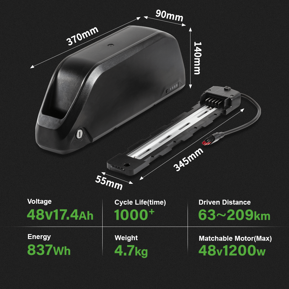 48V 17.4Ah(837Wh) Li-ion Battery with Anderson Plug E-Bike Down Tube Accu for 48V 250W-1200W Motor Kit